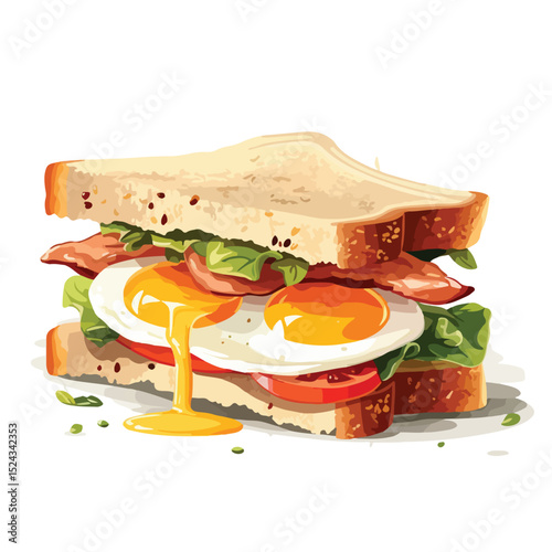 Savory Sandwich Breakfast Vector Illustration for Culinary Designs