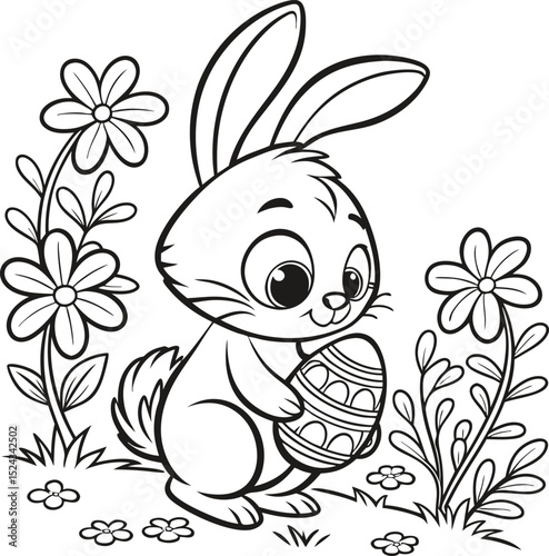 a4 colouring page bunny painting an easter egg. ready to print on standard A4 paper bunny and eggs easy coloring page in A4 size, cute cartoon Easter anima