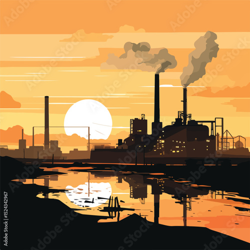 Industrial Factory Cartoon Silhouette Illustration for Professional Projects