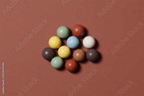 Colorful candy spheres resemble autumn harvest festival treats, celebrating Diwali sweetness and whimsical Easter egg nostalgia