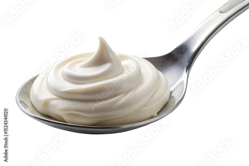 closeup sour cream in spoon isolated on white