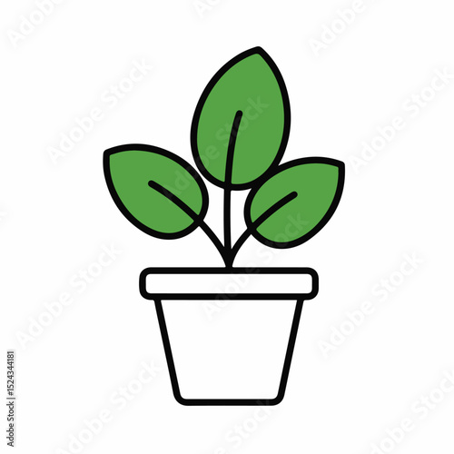 Simple potted plant with three green leaves.  Plant in white pot is perfect for home decor. This simple plant image is ideal for minimalist designs and adds a touch of nature to any project.