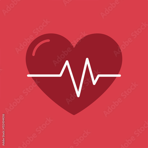 Heartbeat line graphic design, red heart symbol, medical care illustration. Heartbeat icon represents health, pulse, and medical services.  Concept graphic for healthcare, medical websites,