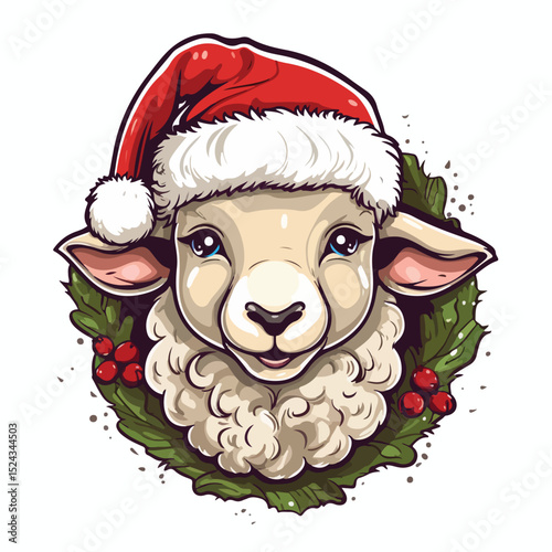 Cute Sheep Character in Manger Nativity Scene for Christmas Celebration