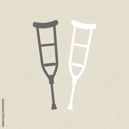 Pair of crutches, medical support device for walking. Crutches provide stability and aid for mobility issues. Graphic design of crutches for medical brochures or rehabilitation center.