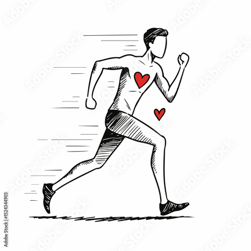 Healthy lifestyle runner with strong heart. Man runs fast, showing strong heart and healthy lifestyle. This image ideal for fitness blogs and health campaigns promoting healthy lifestyle.