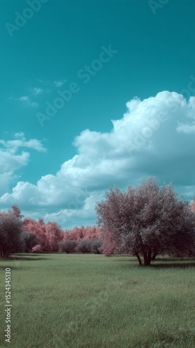 A dreamy, alien meadow vibrates with surreal pastel trees under turquoise skies, echoing Lost Sock Memorial Day whimsy