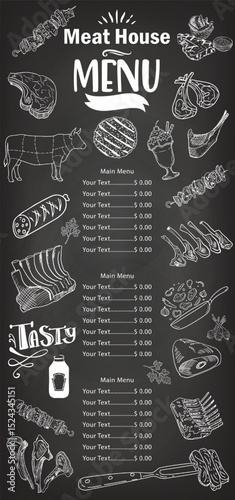 The writings and drawings created with a white chalk effect on a black background add a retro atmosphere to the menu.