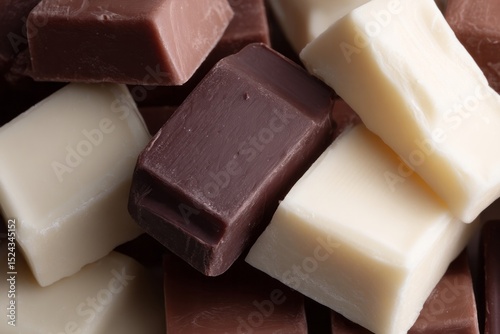 Chocolate and vanilla fudge tiles stacked like sweet currency for Dessert Day, aroma therapy and comfort indulgence hour