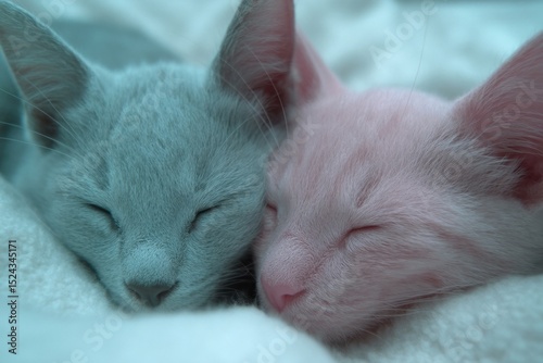 Snug pastel-hued kittens embody serene hygge dreams, echoing world sleep day and whimsical feline folklore reveries