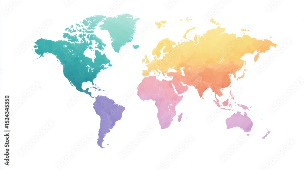 Fototapeta premium Multicolored watercolor world map, evoking global unity and wanderlust, perfect for Earth Day and International Peace Week