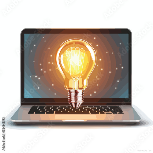 Innovative Laptop with Bulb Light Symbol Isolated - Stock Vector EPS