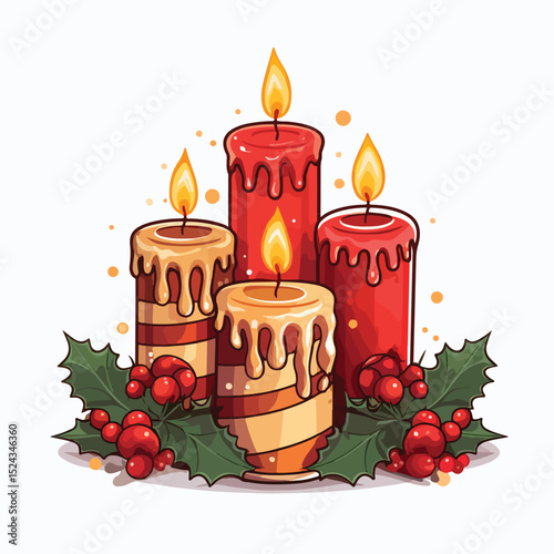 Festive Merry Christmas Candles Isolated Icon Vector Illustration Ideal for Holiday Graphics