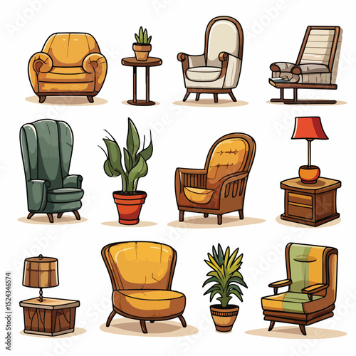 Professional modern furniture cartoon vector illustration for interior design projects