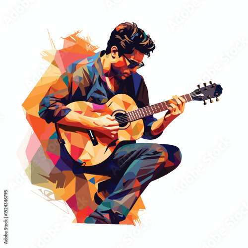 Professional Musician Playing Guitar Vector Illustration Isolated on White Background for Creative Designs and Artwork