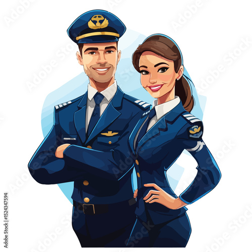 Diverse Group of Professionals in Uniforms Standing Together - Police Officer and Stewardess
