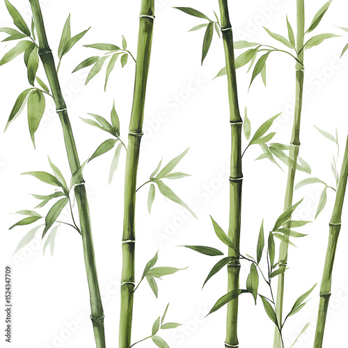 Bamboo forest illustration seamless pattern green bamboo stalks and leaves on black background art design 100 on transparent background