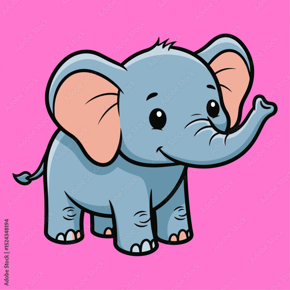 Naklejka premium Adorable Blue Elephant Baby Exploring Bright Colorful Jungle Scene