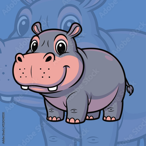 Charming cartoon hippopotamus with playful cheerful expression in vibrant colors