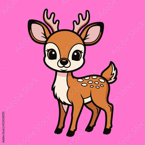 Adorable Cartoon Baby Deer Fawn Standing In Forest Nature Scene