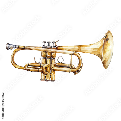 Trumpet, watercolor clipart vector, high quality, isolated on a white background.