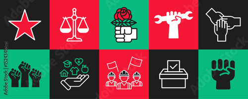 10 Vector Icons Set - Socialism Symbols - Political Ideology Icon Series