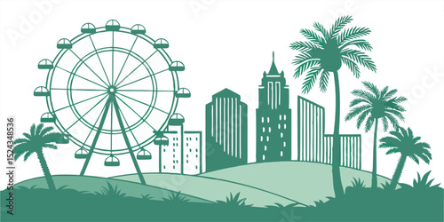 Florida Cityscape Vector – Orlando with Palm Trees & Landmarks