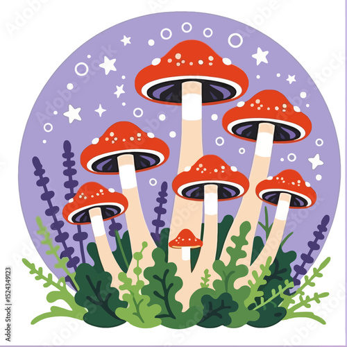 Red Mushroom Fantasy Art-Whimsical Fungi Illustration-Enchanted Forest Design-Magical Mushroom Garden-Cute Toadstool Artwork-Fantasy Home Decor-Mushroom Lover Gift