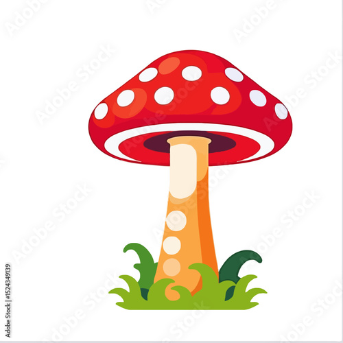 Red Mushroom Illustration-Cute Toadstool with White Spots-Forest Fungi Art-Whimsical Nature Design-Ideal for Children's Books & Educational Resources