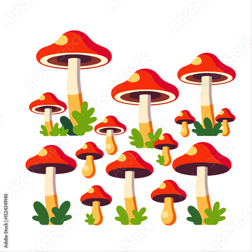 Red Mushroom Illustration-Whimsical Fungi Art-Forest Floor Theme-Cute Cartoon Mushrooms-Autumnal Vibes-Nature Inspired Design-Mushroom Decor-Fun Illustration