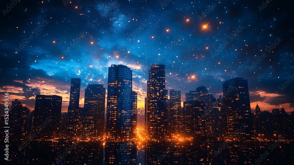 custom made wallpaper toronto digitalCityscape at twilight with fireworks