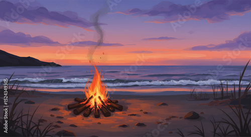 Coastal Sunset with Fire
