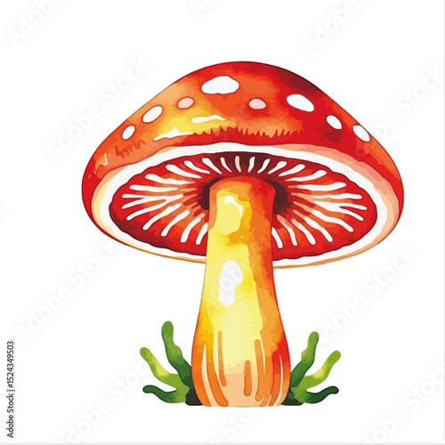 Watercolor Mushroom Art-Whimsical Illustration of Toadstool-Fantasy Forest Decor-Red Mushroom with White Spots-Unique Nature Inspired Design