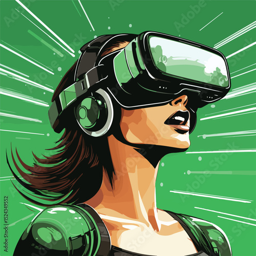 Immersive Virtual Reality Technology: Young Woman Experiencing a Modern VR Simulation