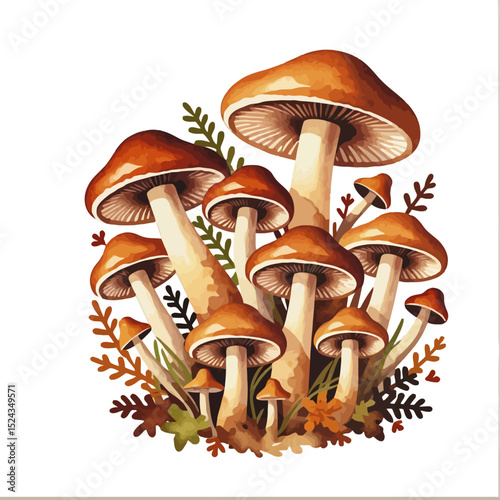 Watercolor Mushroom Illustration-Vintage Style Fungi Art-Earthy Tones-Perfect for Nature Lovers-Botanical Decor-Forest Inspired Artwork-Hand Painted Mushrooms