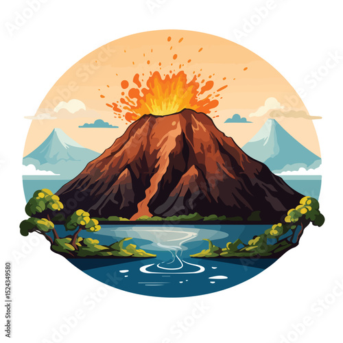 Volcano Crater Icon Vector Illustration for Geological Study Materials and Educational Purposes