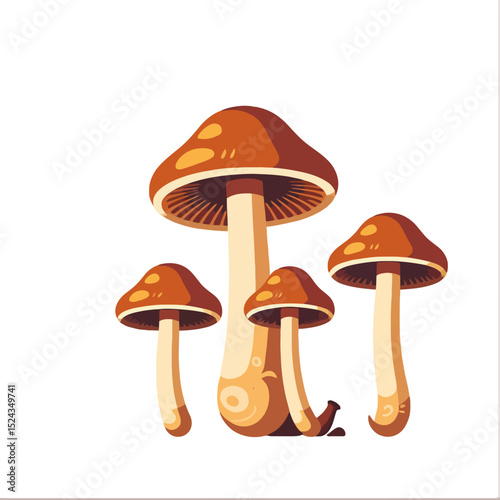 Whimsical Mushroom Illustration-Cute Cartoon Fungi Art-Botanical Forest Design-Nature Inspired Graphics-Unique Mushroom Decor-Playful Woodland Image-Brown Mushroom Set-Artistic Mushroom Theme