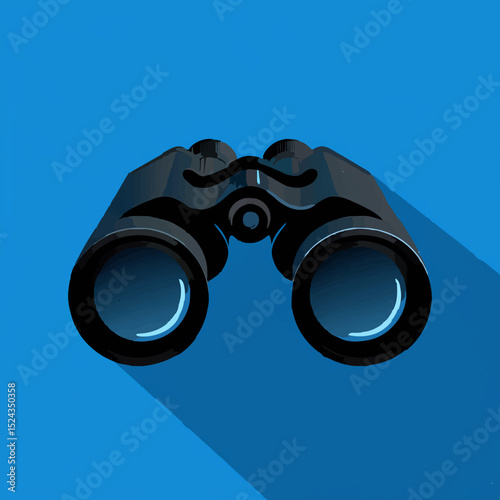 Black Binoculars on Blue Background for Observation

