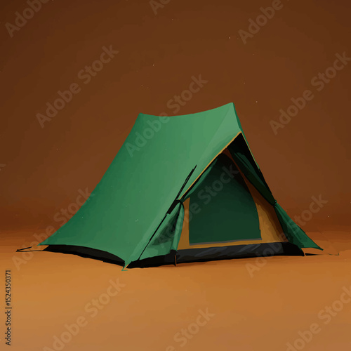 Green Tent Isolated on Brown Background

