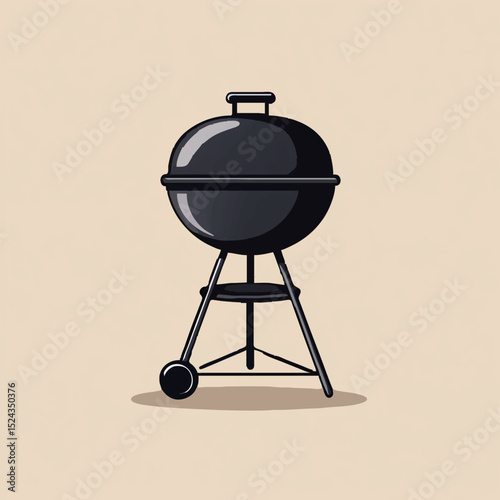 Black Charcoal Grill Illustration on Beige Background

