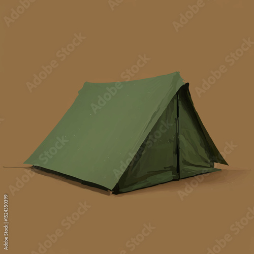 Green Tent Isolated on Brown Background


