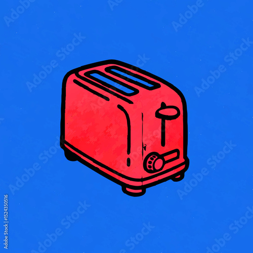 Red Toaster Illustration on Blue Background

