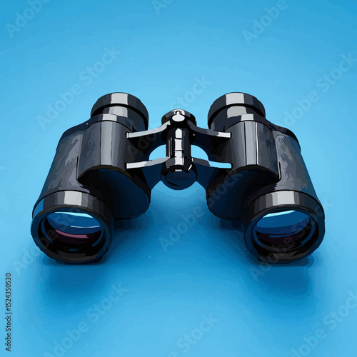 Black Binoculars on Blue Background for Observation

