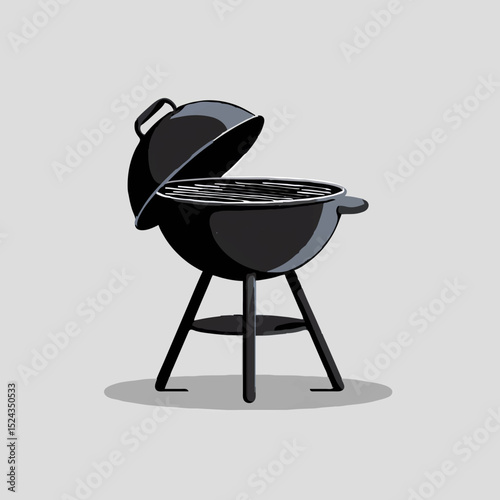 Black Charcoal Grill Illustration on Beige Background

