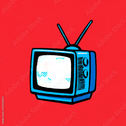 Retro Red TV Set Illustration on Red Background

