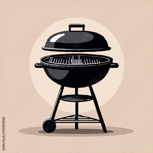 Black Charcoal Grill Illustration on Beige Background

