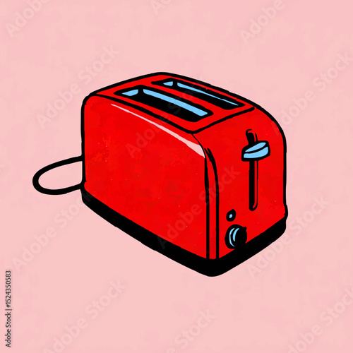 Red Toaster Illustration on Blue Background

