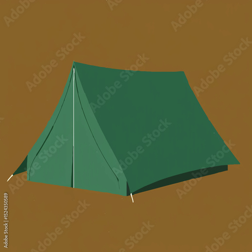 Green Tent Isolated on Brown Background

