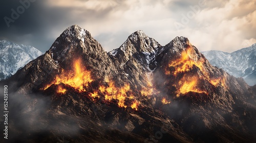 Fiery mountains ablaze with destructive flames