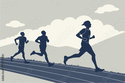 Marathon Runner Men Silhouettes – Dynamic Male Athletes Running Vector Illustration

